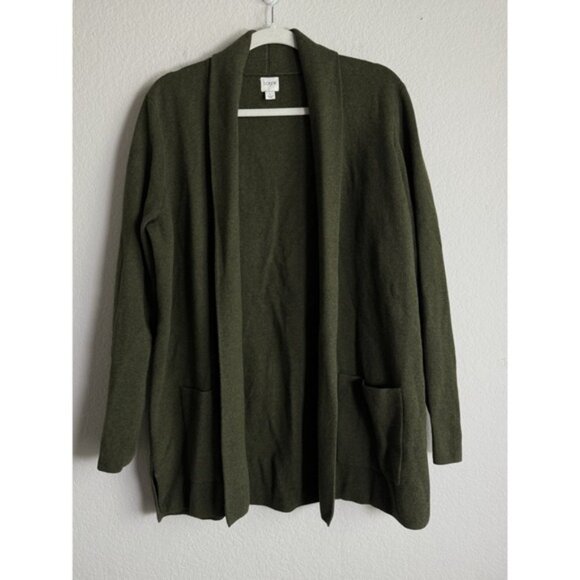 J.Crew Women Large Chelsea Sweater Blazer Shawl Collar Open Front Olive Cardigan - Picture 4 of 10